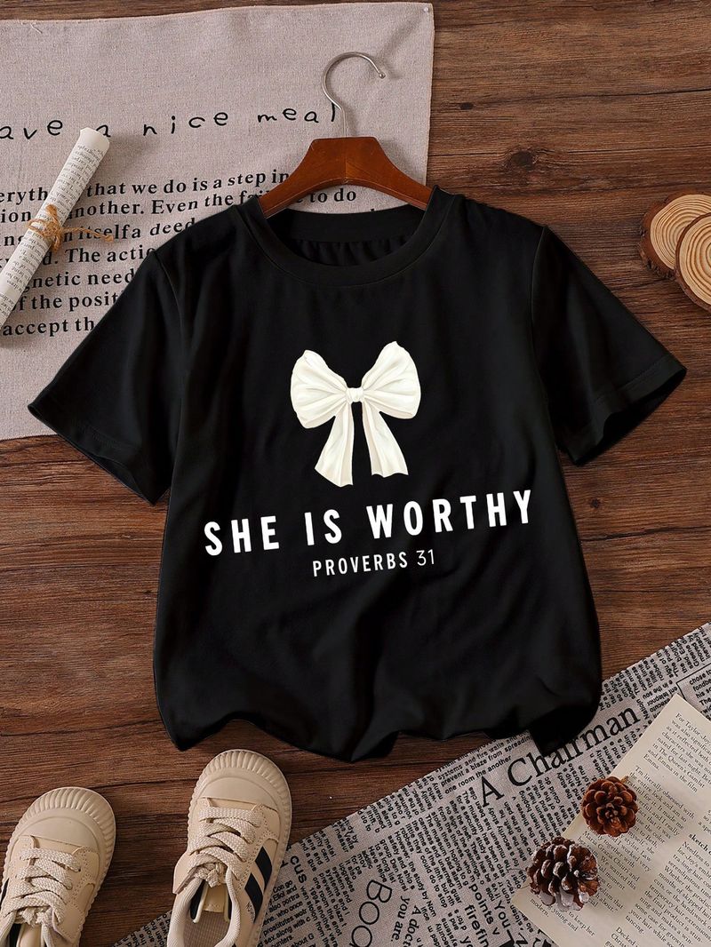 Ropa para niños Camiseta de manga corta con cuello redondo y lazo digital para niños medianos y grandes de marca holgada y moderna Ropa para niños_voghion.com