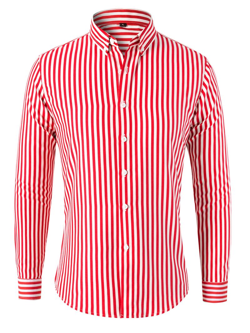 ​Herren Slim Fit Gestreiftes Langarm-Freizeithemd – Atmungsaktives und knitterfreies Polyester für den Alltag​_voghion.com