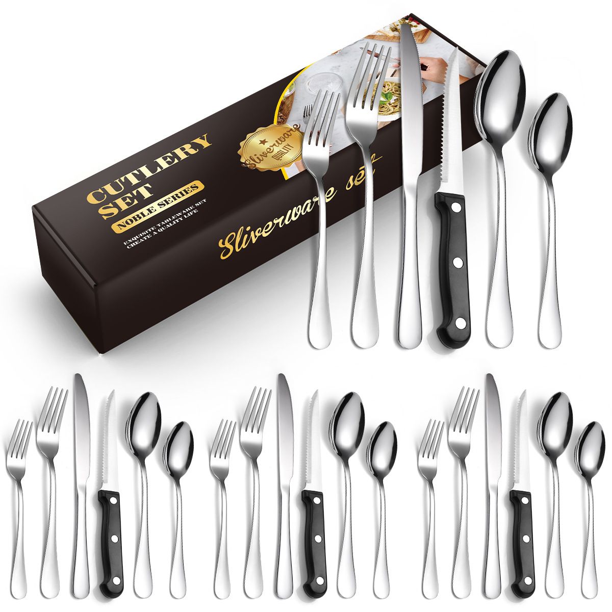 Stoviglie da esterno 1010 in acciaio inossidabile, coltello da bistecca e forchetta, cucchiaio, set da 72/48/24 pezzi, set da tavola per la casa_voghion.com