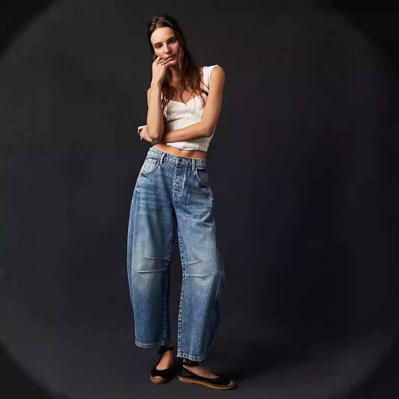 Women's Clothing Loose Wide Leg Pants Low Waist Washed Denim Trousers _voghion.com