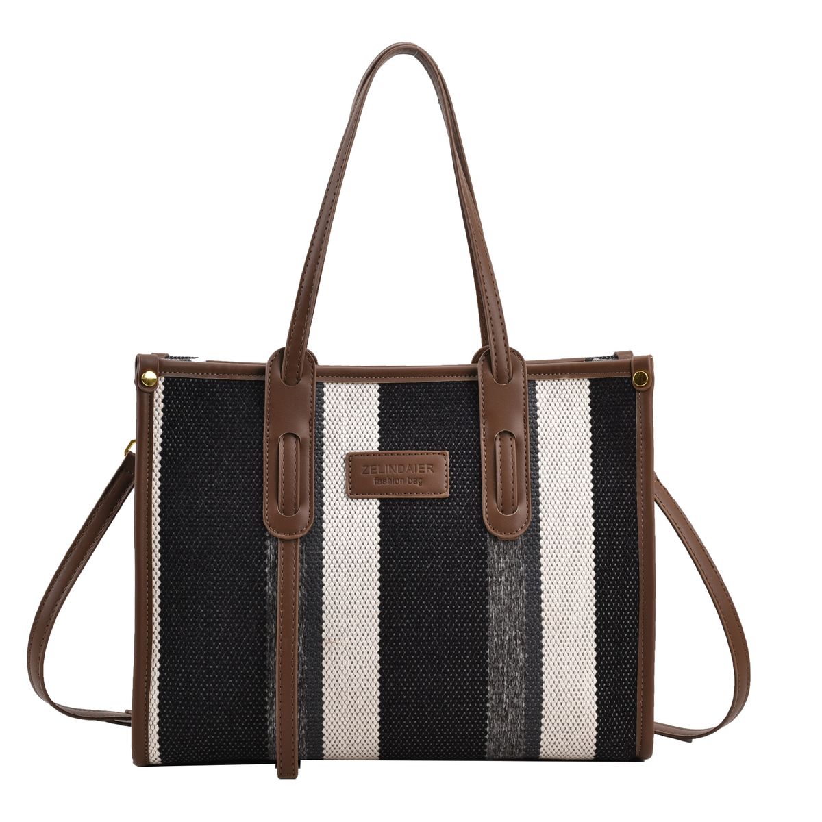 Nowa torba z grubej bawełny o dużej pojemności płócienna torba damska transgraniczny handel zagraniczny kontrastowy kolorowy pasek torba na ramię trend w modzie torba listonoszka_voghion.com