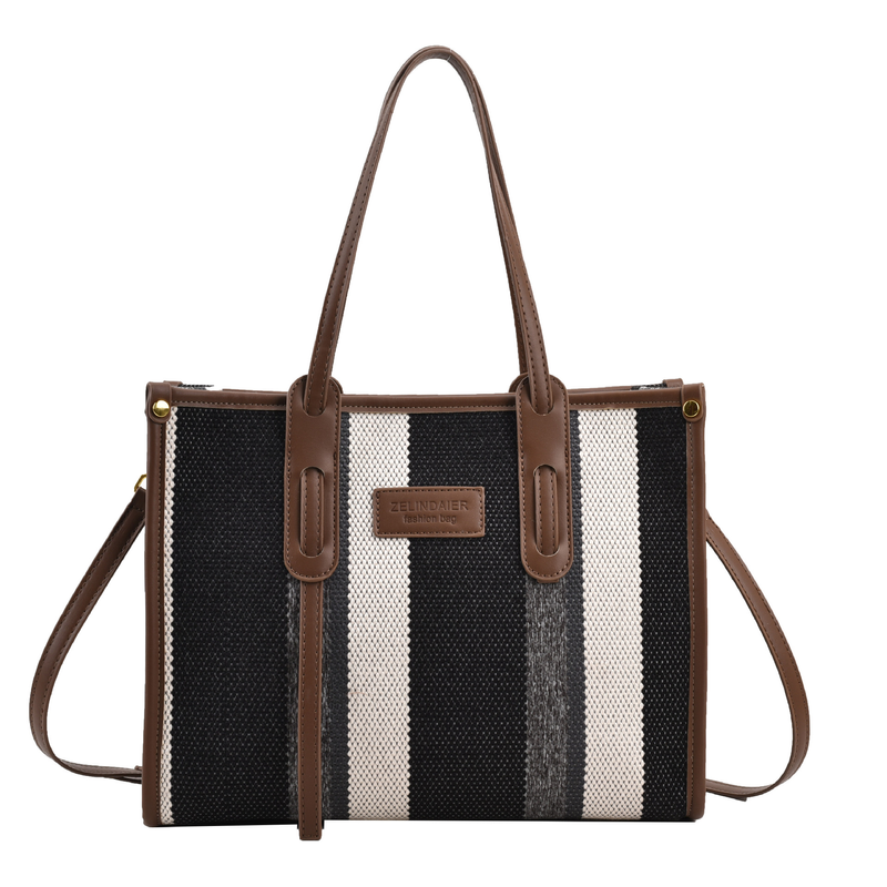 Nuova borsa tote di grande capacità Borsa da donna in tela Borsa a tracolla con strisce di colore a contrasto per il commercio estero transfrontaliero Borsa a tracolla di tendenza della moda_voghion.com