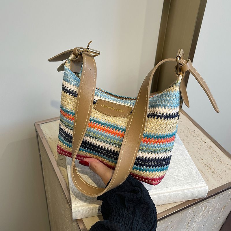 Women's Bags Fashionable Contrast Color Woven Bag For Women Summer New Ins Simple Casual Dumpling Bag Versatile Shoulder Bag_voghion.com