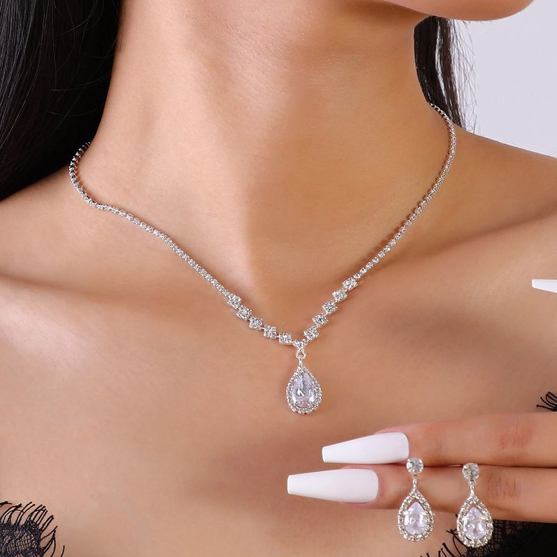 Bridal Jewelry Necklace Bracelet Rhinestone Zircon Dress Women's Wedding Accessories High-end Two-piece Set_voghion.com