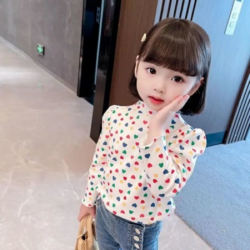 Kid's Clothing Spring and autumn girls' bottoming shirts for babies, internet celebrities, fashionable children's personality, colorful love tops_voghion.com
