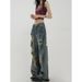 Abandoned Soil Style Splashed Ink Ripped Jeans For Women's Spring And Summer New Design Sense, Low Waist Slimming, Wide_voghion.com