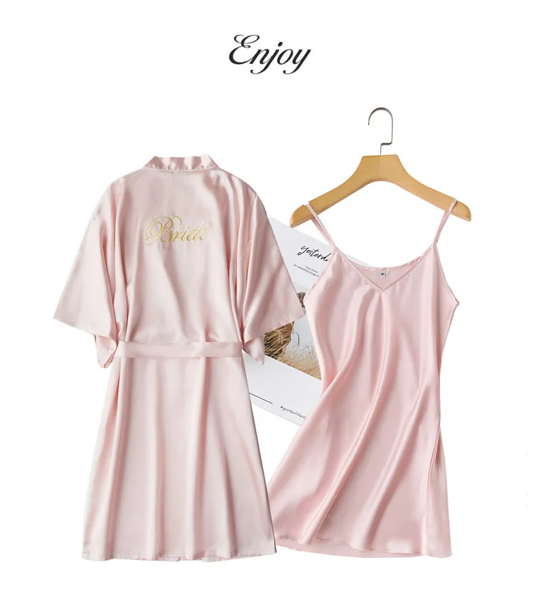 Women's Sleepwears Bride bridal gown morning gown ladies nightgown wedding makeup bridesmaids wedding kimono silk cardigan bathrobe_voghion.com