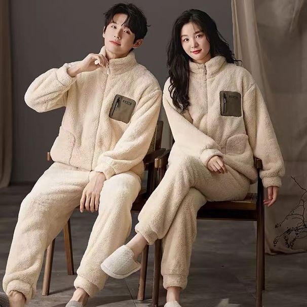 New Warm Coral Velvet Couple's Set Pajamas Winter Size Plus Velvet Thickened Set Home Furnishings_voghion.com