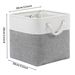 Foldable Cotton Linen Storage Basket – Multi-Purpose Square Organizer For Clothes, Toys & Home Essentials (28x28x28cm, White/Grey)_voghion.com