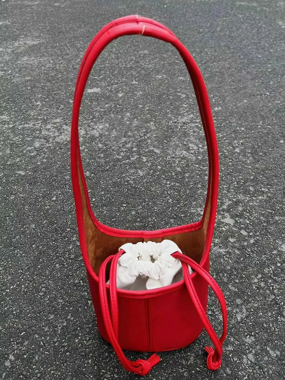 Secchio d'acqua con coulisse minimalista coreano, borsa a tracolla casual artistica rossa, cestino per verdure, madre e bambino_voghion.com