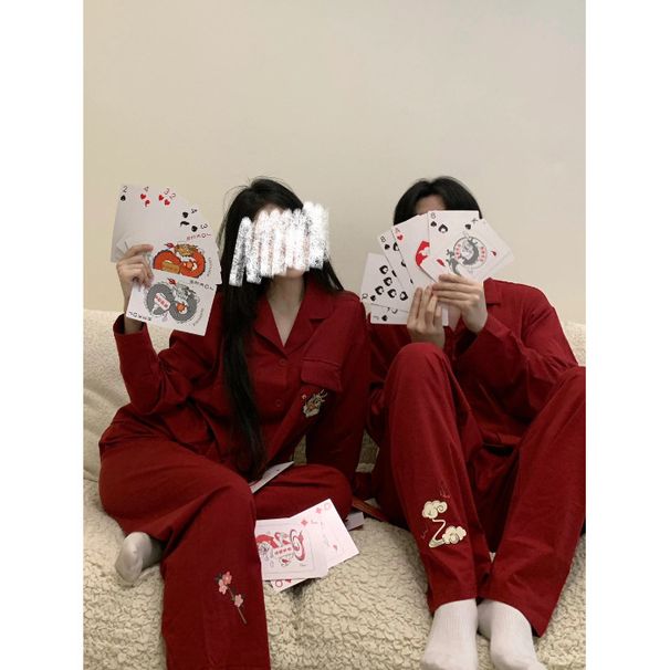 2024 Ny Stil Årets Loong Par Pyjamas Forår Efterår Herre- og Dametøj Stort Rødt Benmingnian Hjemmetøj Bryllup_voghion.com