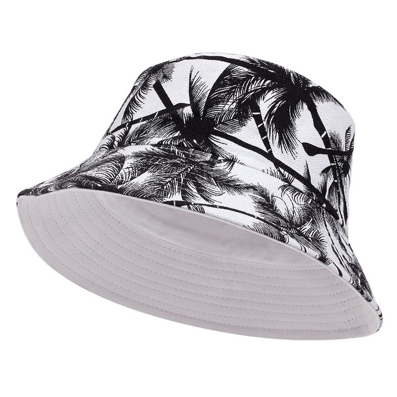 Hot Sale Unisex Tropical Coconut Tree Print Personality Bucket Hats Fishermen Caps Outdoor Casual Cap Sunscreen Hat_voghion.com