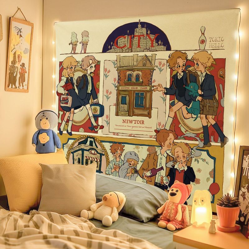 American Style Hanging Anime Peripheral Bedside Tapestry Bedroom Tablecloth Wall Light Blocking Decoration Cloth Photo_voghion.com