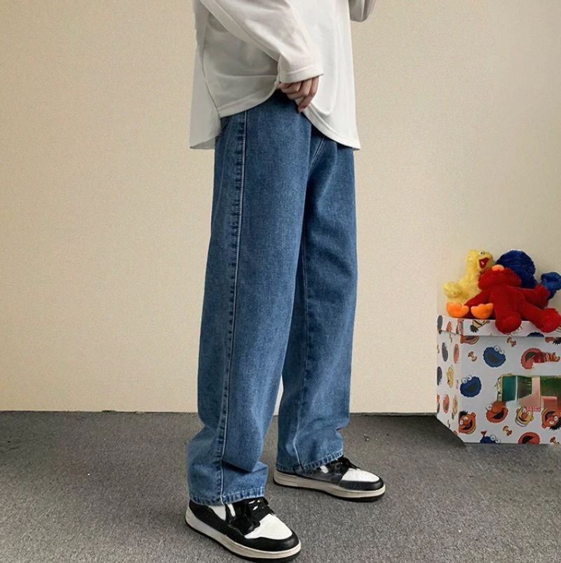 2024 frühling Streetwear Baggy Jeans Männer Koreanische Mode Lose Gerade Breite Bein Hip-hop Hosen Männlichen Marke Kleidung Schwarz Licht blau_voghion.com