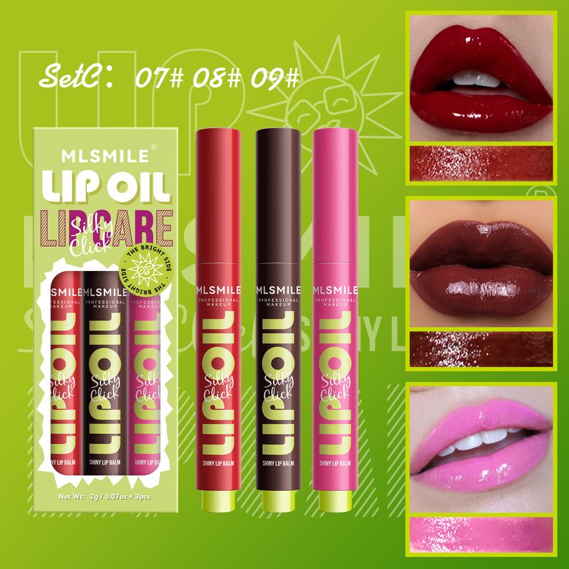 MLSMILE Press Lippenstift Fester Lipgloss Feuchtigkeitsspendender Lippenstift Perlglanzspiegel Lippenöl 3 Stück_voghion.com