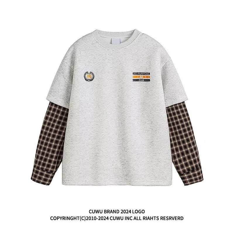 Plaid Patchwork Hoodie For Autumn And Winter College Style Couple, Loose Fit Slimming Long Sleeved T-shirt_voghion.com