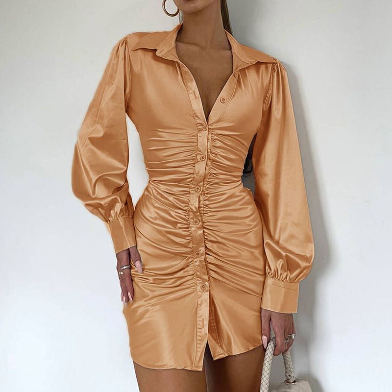 Plissee-Langarmhemd für Damen, freiliegende Träger, sexy Temperament, Gesäß, gewickeltes Kleid_voghion.com