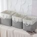 Foldable Cotton Linen Storage Basket – Multi-Purpose Square Organizer For Clothes, Toys & Home Essentials (28x28x28cm, White/Grey)_voghion.com