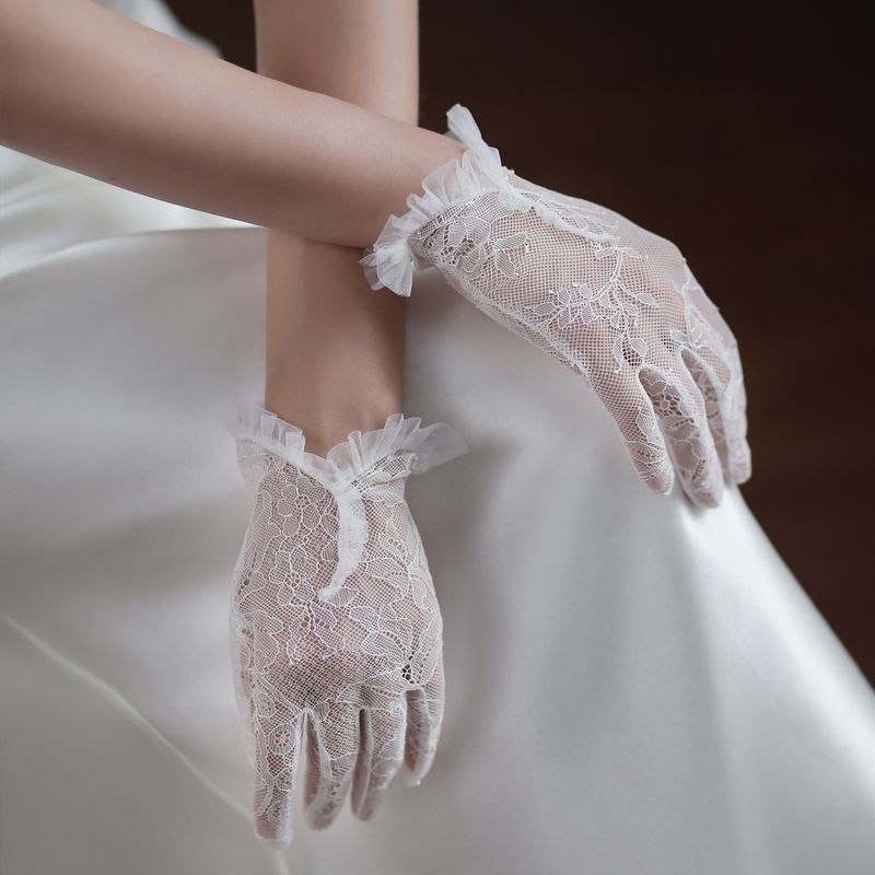 Unisex Super Fairy Lace Lace Brauthandschuhe Weiß kurz Hochzeitskleid Accessoires_voghion.com