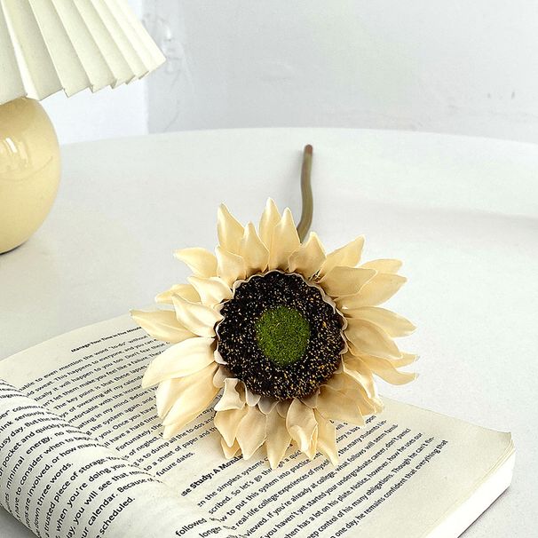 Tournesol artificiel à tige unique pour décoration intérieure, mariage et accessoires photo – Composition florale réaliste en soie rouge, bleu et blanc automnal._voghion.com