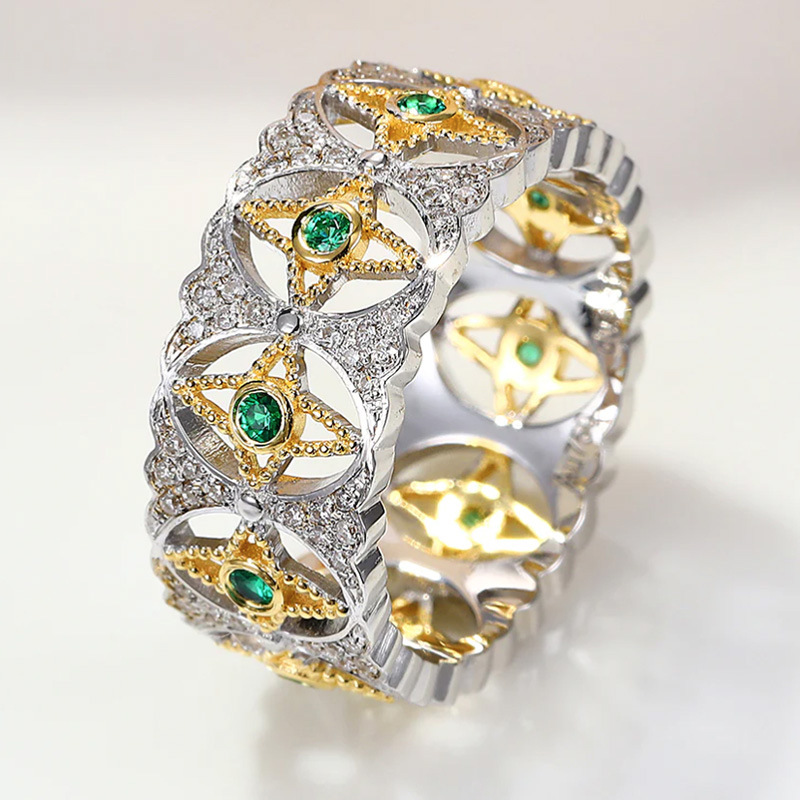 Anello classico in pizzo cavo con stella lunare medievale francese stile palazzo Cao Shi bicolore_voghion.com