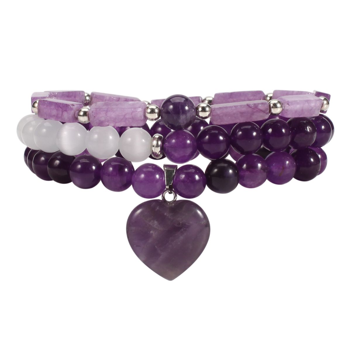Braccialetto in pietra naturale con ciondolo amore elastico regolabile da 8 cm con ametista occhio di gatto_voghion.com