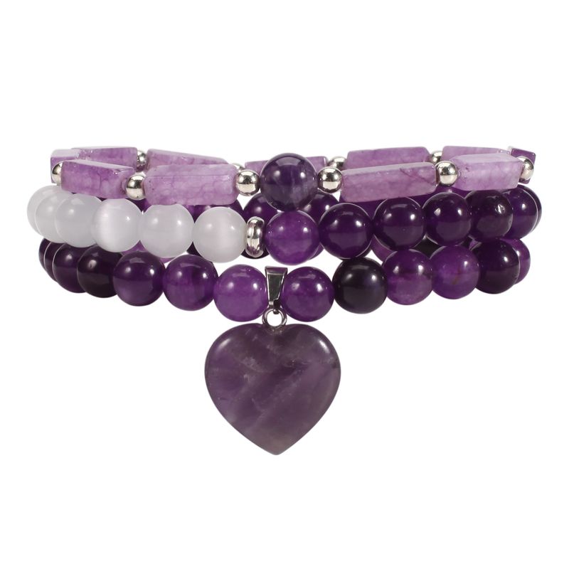 8 cm Cat's Eye Amethyst Natural Stone Bracelet Love Pendant Elastic Adjustable_voghion.com