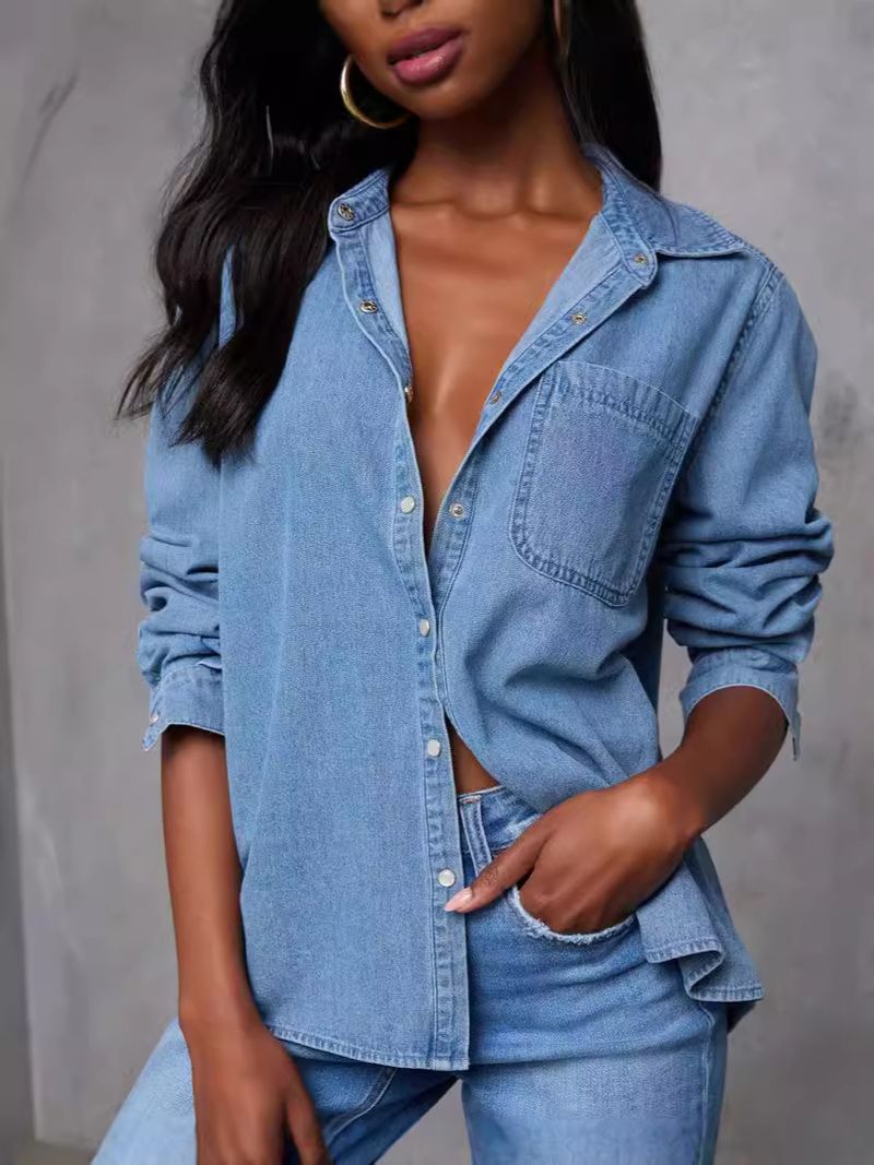 Vêtements pour femmes automne mode décontracté polyvalent poche ample manches longues_voghion.com