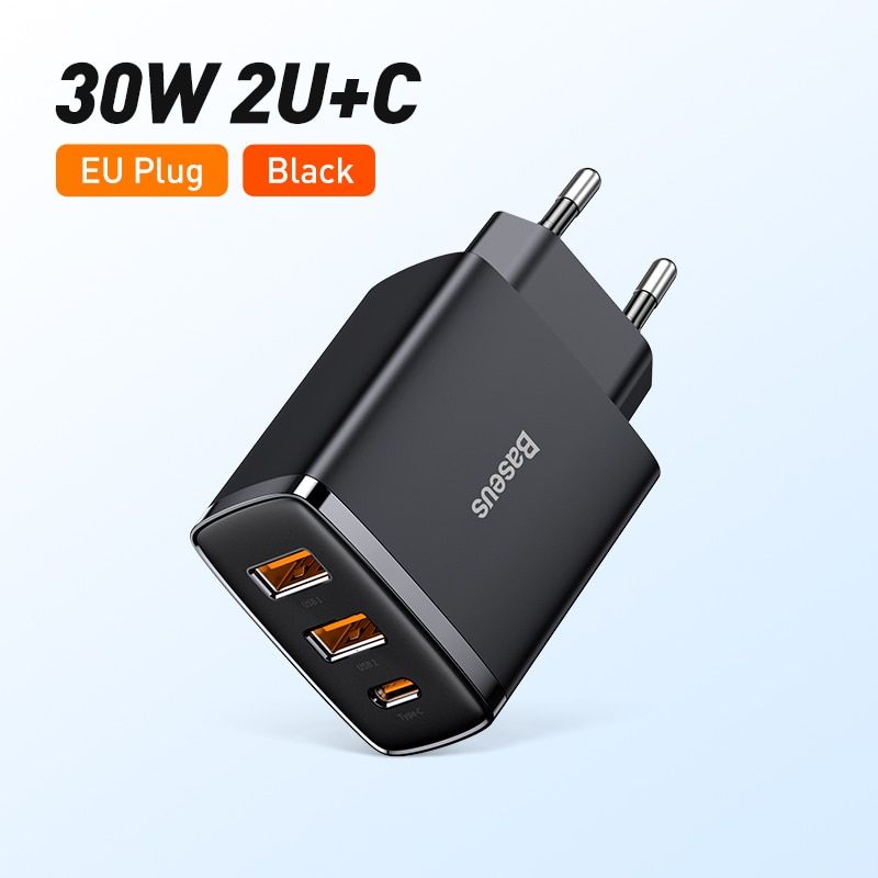 Baseus 30W USB-Ladegerät QC3.0 PD3.0 Typ C PD Schnellladung 3 Ports Schnellladegerät für iPhone14 13 12 Pro Max Xiaomi Samsung_voghion.com