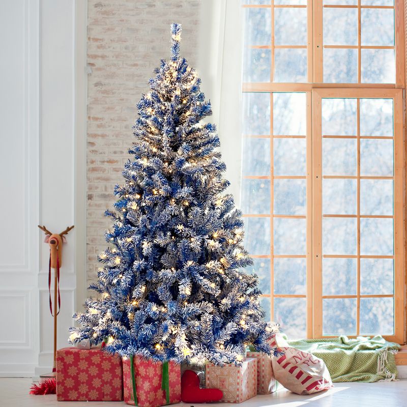 6FT Pre-Lit Hinged Artificial Fir ChristmasTree, Xmas Tree Snow Flocked Artificial Holiday Christmas Tree W/750 Branch Tips X-mas_voghion.com