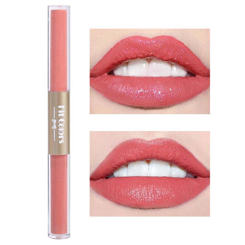 Lucidalabbra a doppia testa Trucco labbra rosso sexy Fango per labbra Lucidalabbra opaco perlescente a lunga durata Smalto per labbra Liquido Lipsti sti_voghion.com