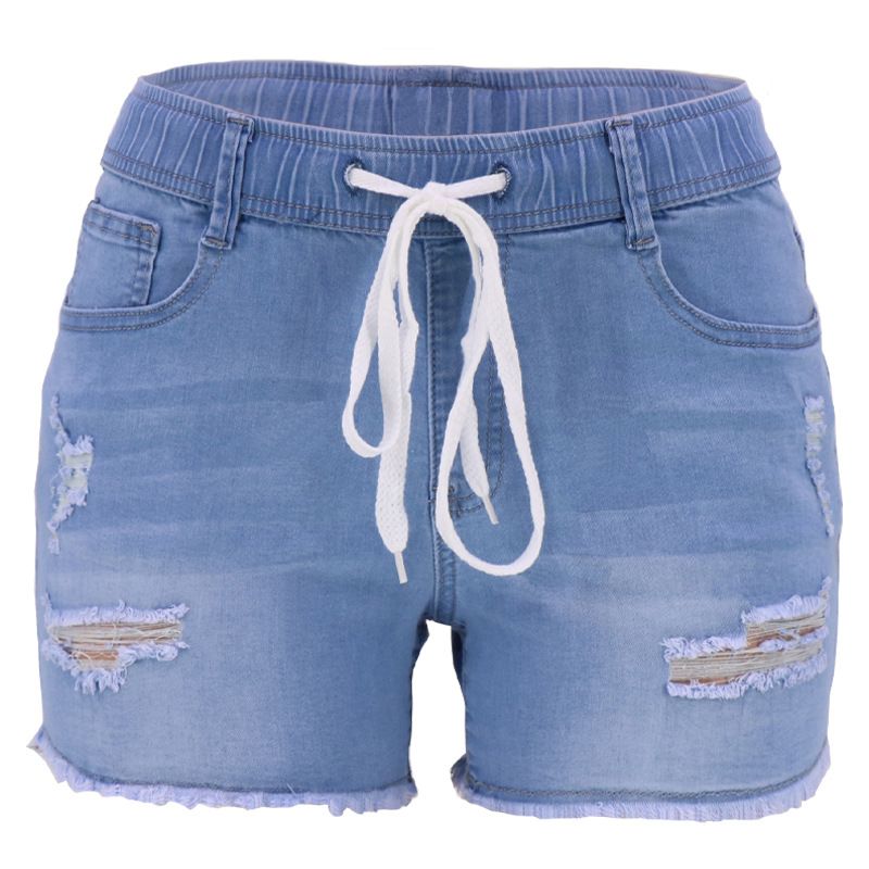 Jeans da donna strappati e lavati con coulisse elastica e vita alta nuovi ed estivi, produttori_voghion.com