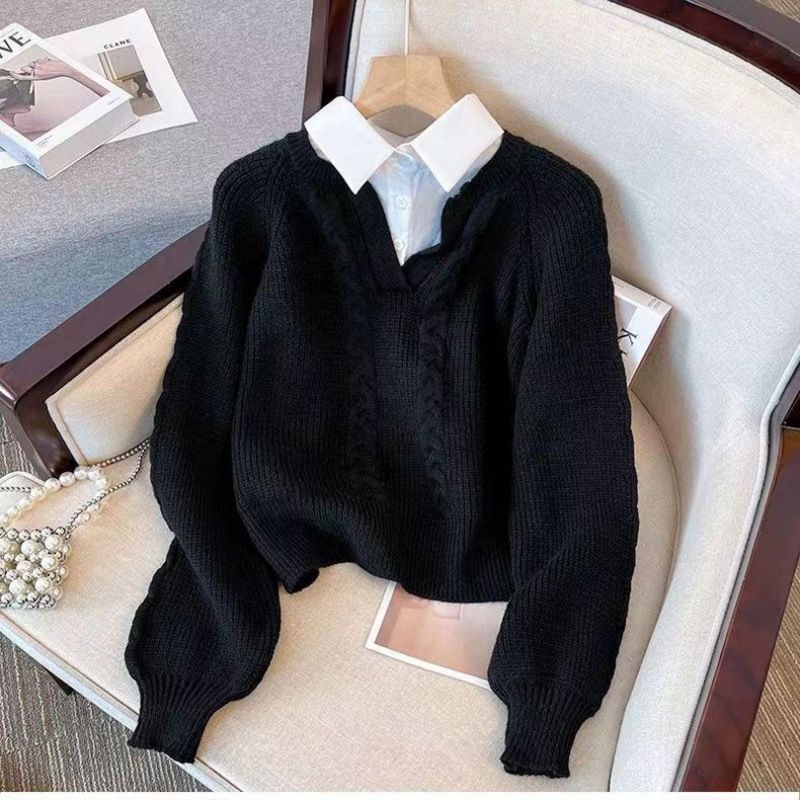 Pull en tricot synthétique deux pièces – Pull à col polo d'inspiration japonaise avec détails en maille torsadée (5 tailles, 4 tons neutres, mélange de lin respirant)_voghion.com