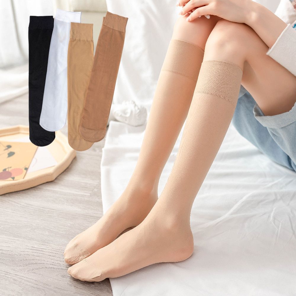 Calze lunghe primaverili ed estive da donna calze anti-gancio nere ultrasottili color carne calze al polpaccio mezza lunghezza al ginocchio Calze di cristallo_voghion.com