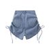 Short en jean élastique taille haute avec cordon de serrage pour femme, pantalon chaud d'été fin, droit, polyvalent, coupe slim, jambe large_voghion.com