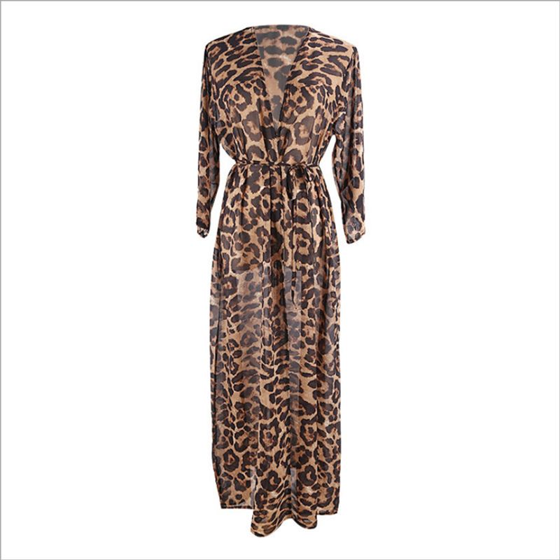 Eleganter Chiffon-Kimono-Überwurf mit Leopardenmuster – leichtes, langärmliges Strandhemd mit V-Ausschnitt für Damen, locker sitzender Sommer-Cardigan im Boho-Chic-Stil_voghion.com
