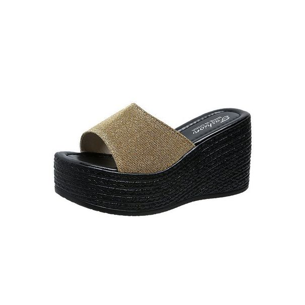 Slipper Muffin Dam Flip-flops Med Fiskmunn, Öppen Tå, Plus Size Kilklack, Platå_voghion.com