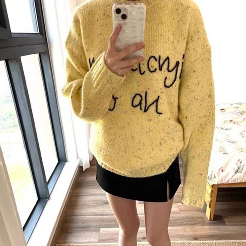 Autumn and Winter Korean Edition Bead Alphabet Embroidered Round Neck Hoodie Soft Sticky Women's Lazy Style Casual Loose_voghion.com