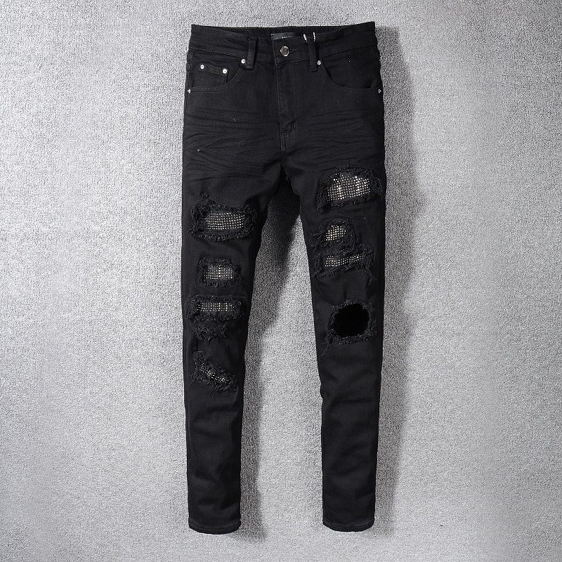 Herenkleding Modemerk Mode Zwarte Ripped Jeans Voor Mannen Jonge Mannen Diamant Studded Elastische Slim Fit Skinny Broek Trend_voghion.com