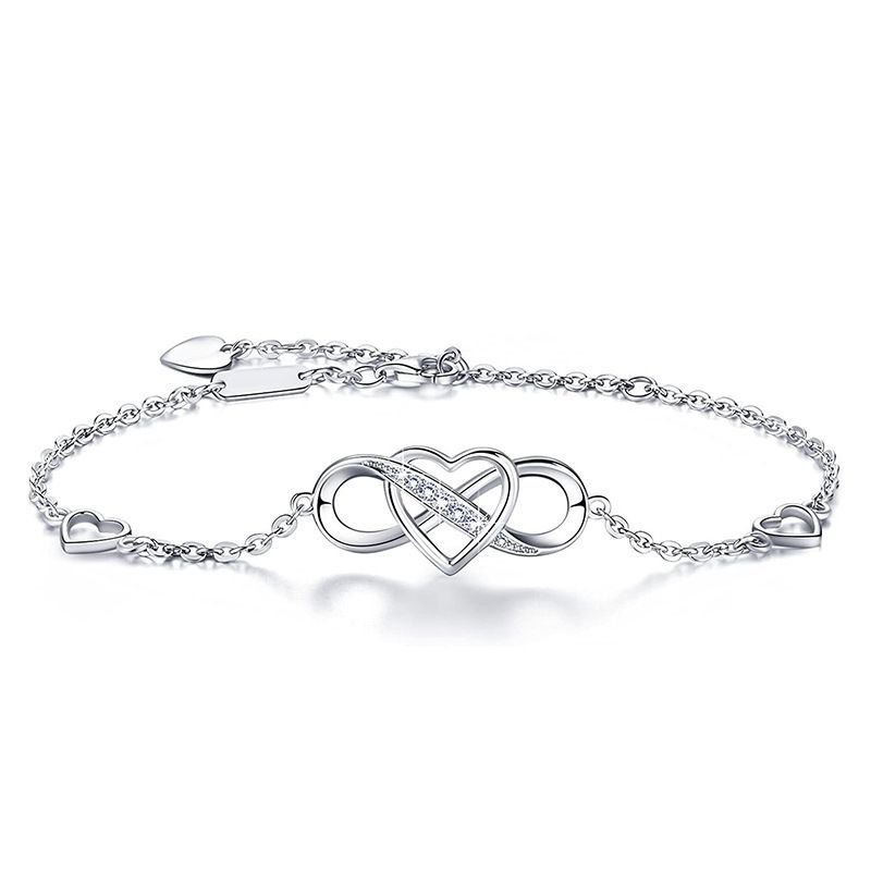 Braccialetto a forma di cuore con grande numero 8, simbolo dell'infinito, in argento, alla moda, per donna_voghion.com