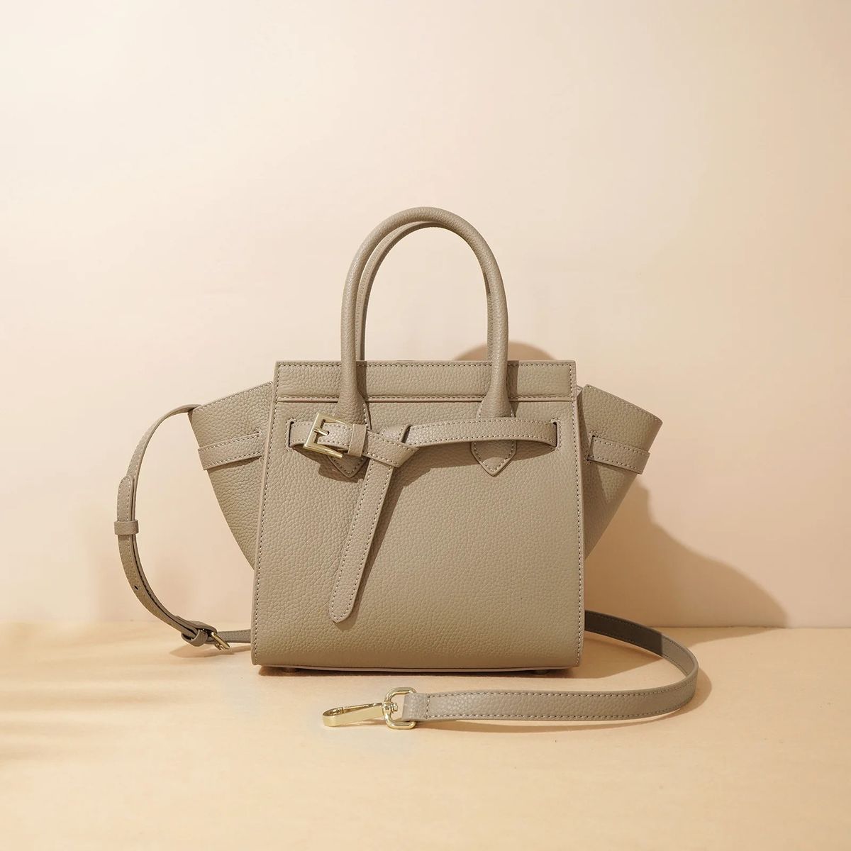 High-End Feeg Top Layer Large Capacity Solid Color Genuine Tote Wing Bag Quality Cow Leather Handbag_voghion.com