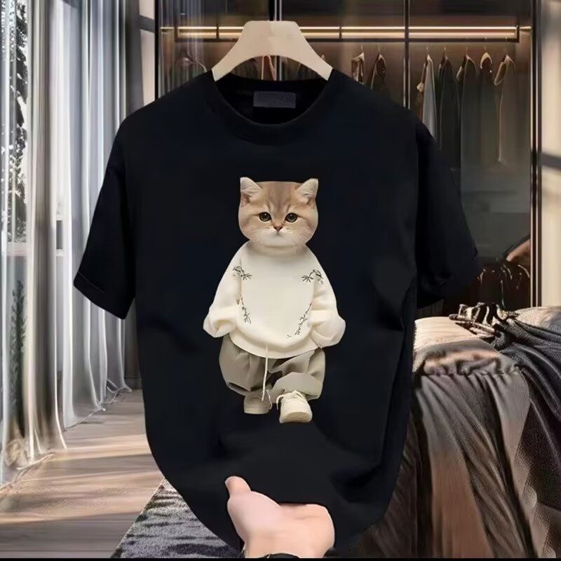 Vêtements pour hommes T-shirt à manches courtes en coton épais tendance décontractée pour hommes et femmes haut d'été blanc à col rond polyvalent pour hommes à manches courtes_voghion.com