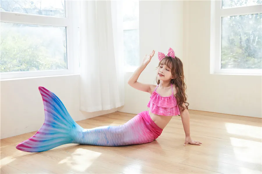 Baby clothesChildren mermaid swimsuit performance Swimsuit three-piece fish tail big and small girls princess skirt bikini costume_voghion.com