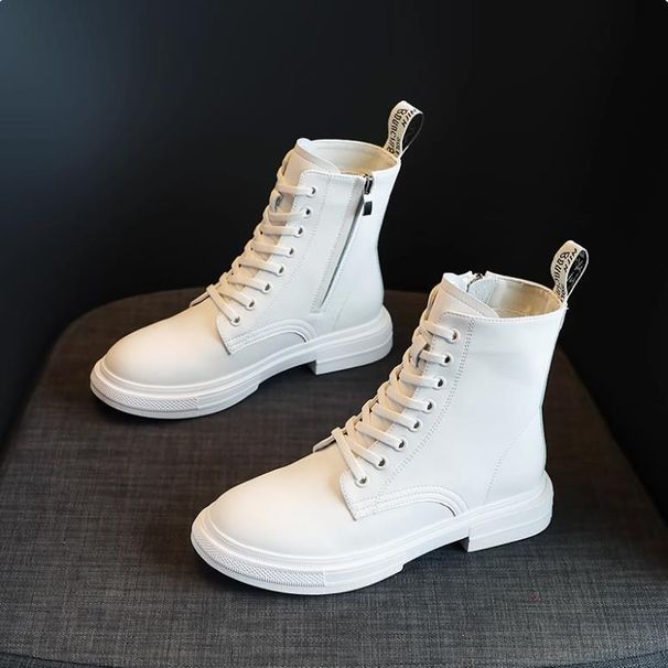 Scarpe da donna bianche taglie forti 41-43 alla moda Martin autunno inverno nuove casual corte larghe piedi grassi vera pelle singola_voghion.com