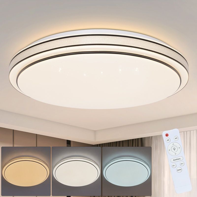 Deckenlampe LED Deckenleuchte Schlafzimmer - 23W Schlafzimmerlampe Dimmbar Mit Fernbedienung Ø27cm Küchenlampe Sternenhimmel Modern_voghion.com