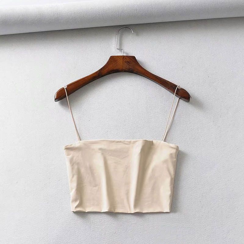 Vêtements pour femmes Street Shooting bretelles fines en caoutchouc petit gilet femme court bouche plate couleur unie tube haut_voghion.com
