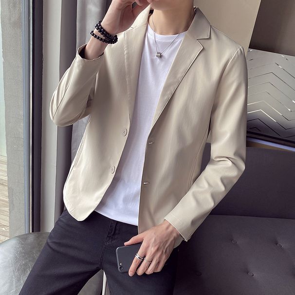 2024 Wiosna i Jesień Męska Koreańska Edycja Slim Fit Jednolity Kolor Prosty Mały Młodzieżowy Moda Brytyjski Styl Casual Garnitur_voghion.com