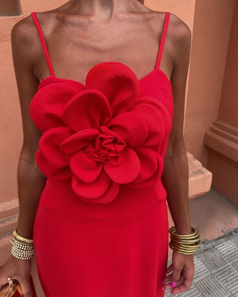 Vestido de noche de mujer con falda larga y flores grandes, hecho a mano, de seda de hielo arrugada_voghion.com