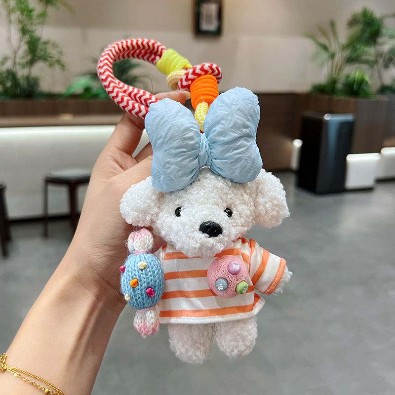 New Striped Top Cartoon Poodle Keychain Cute Candy Puppy Plush Adorable Bag Pendant Gift_voghion.com