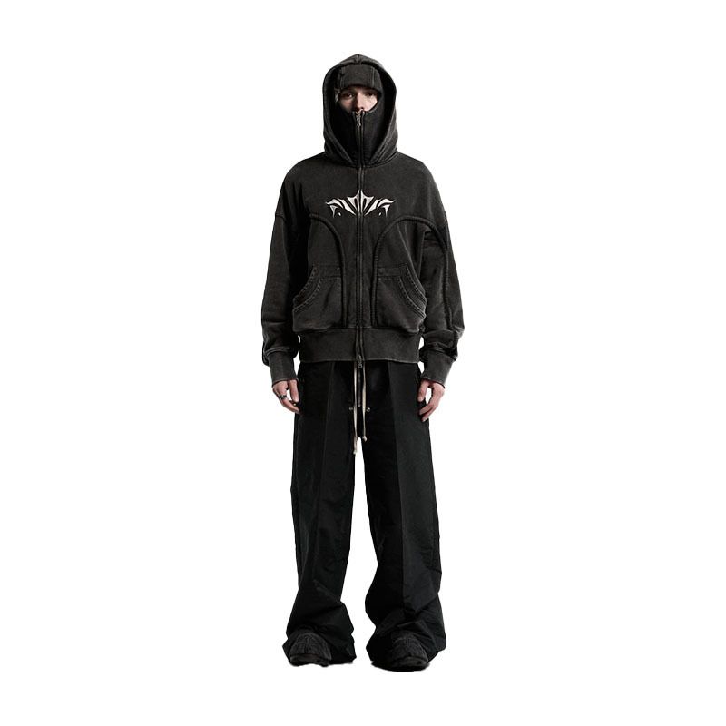 Dameskleding Herfst en Winter Gemaskerde Retro Rits Splitsing Capuchon Cardigan Sweatshirt_voghion.com